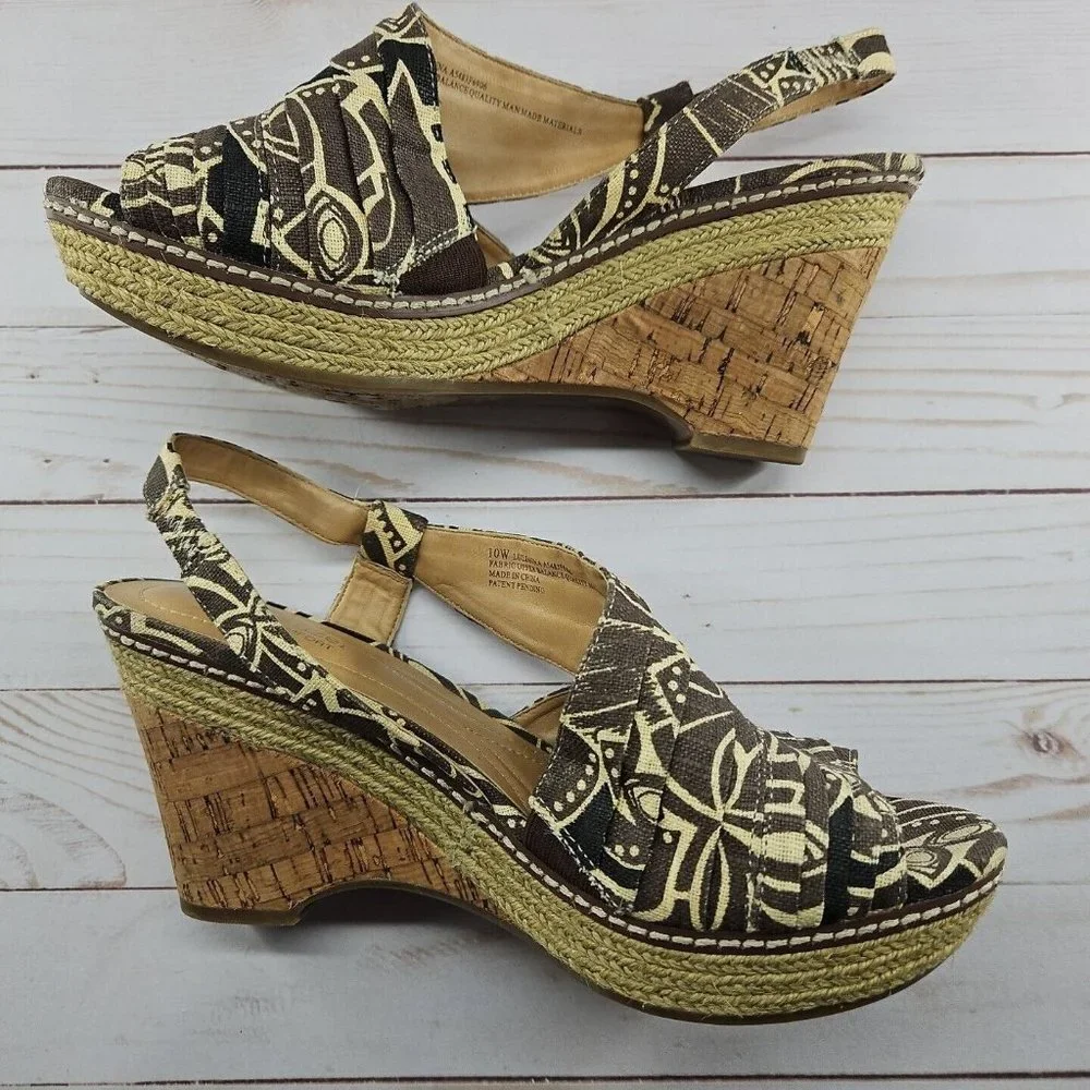 Naturalizer N5 Womens Size 10W Brown Lulianna Peep Toe Wedge Comfort Sandal Shoe
